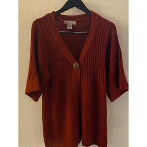 Birch Hill Knit Cardigan Sweater Women L Rust Button‎ Front 3/4 Sleeve Fall Cozy